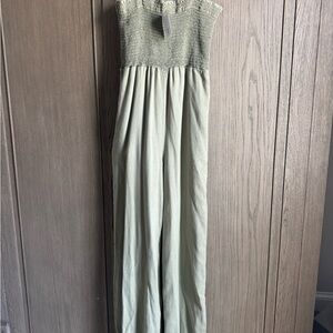 Bella Dahl Green smocked bodice  dusk green Jumpsuit. POCKETS!